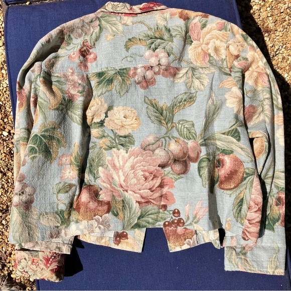 Vintage 80's My Boyfriends Back Floral Tapestry prairie Blazer jacket womens L - Picture 9 of 11